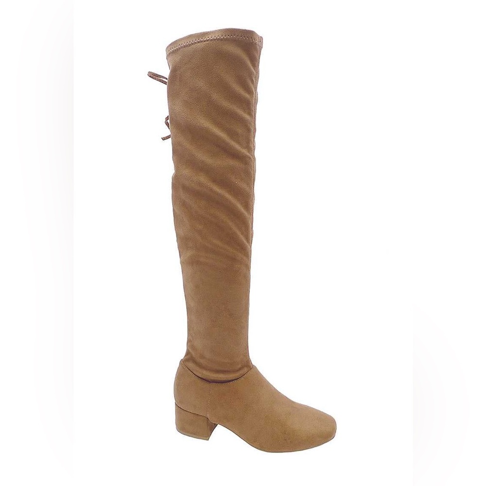 NWT!! SUEDE THIGH HIGH BOOT WITH BACK ADJUSTABLE LACE / STRETCHY